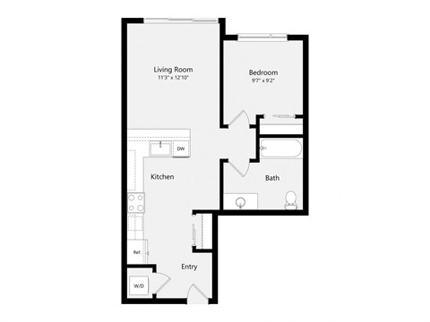 a floor plan of a 1 bedroom floor plan